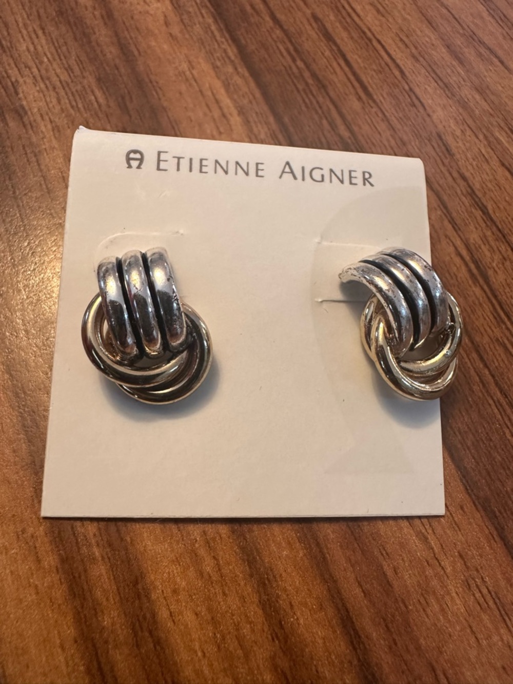 Etienne Aigner Silver Gold Knot Stud Earrings